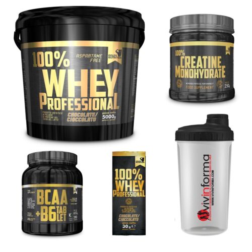 100% Whey Professional 5 kg proteine siero + Bcaa + Creatina Gold's Nutrition + Shaker Vivinforma