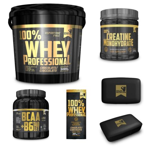 100% Whey Professional 5 kg proteine siero + Bcaa + Creatina + Portapillole Gold's Nutrition