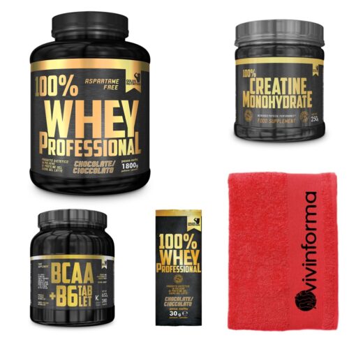 100% Whey Professional 1,8 kg proteine siero + Bcaa + Creatina Gold's Nutrition + Asciugamano Vivinforma