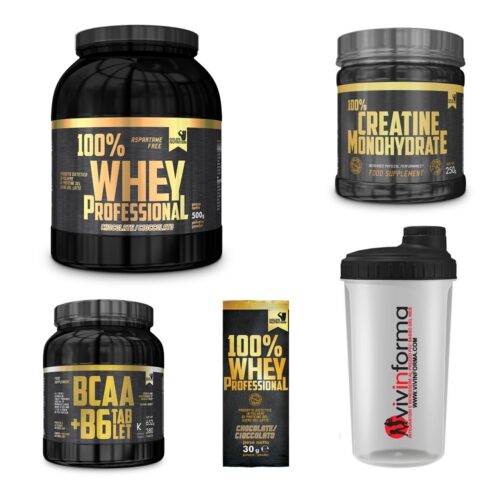 100% Whey Professional 500 g proteine siero + Bcaa + Creatina Gold's Nutrition + Shaker Vivinforma