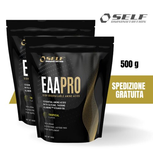 EAA PRO Aminoacidi Essenziali, Self Omninutrition 1 KG (2 confezioni da 500g) Gusto Tropical