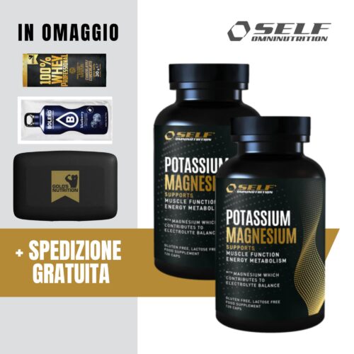 Potassio e magnesio SELF OMNINUTRITION, 2 confezioni da 120 cpr + portapillole e bustine OMAGGIO