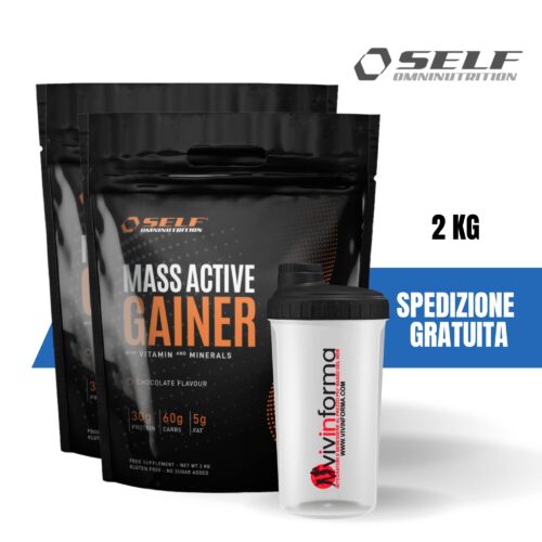 Mass Active Gainer cioccolato 4 KG (2 conf da 2 KG) Self Omninutrition + Shaker Vivinforma IN OMAGGIO